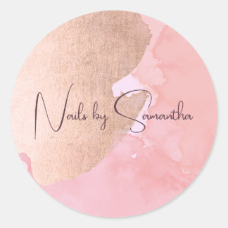 Modern roos gouden waterverf nagels ronde sticker