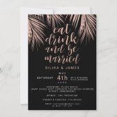 Modern roos gouden zwarte tropische palmboom bruil kaart (Achterkant)