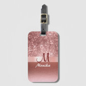 Modern Roos Goudfolie Faux Glitter Monogram Bagagelabel (Voorkant (verticaal))