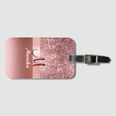 Modern Roos Goudfolie Faux Glitter Monogram Bagagelabel (Voorkant (horizontaal))