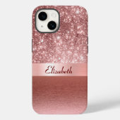 Modern Roos Goudfolie Faux Glitter Monogram Case-Mate iPhone Case (Achterkant)