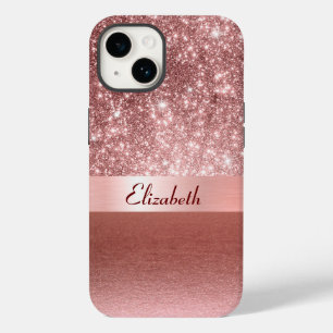Modern Roos Goudfolie Faux Glitter Monogram Case-Mate iPhone 14 Hoesje