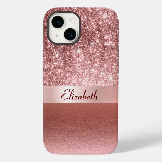 Modern Roos Goudfolie Faux Glitter Monogram Case-Mate iPhone Case (Achterkant)