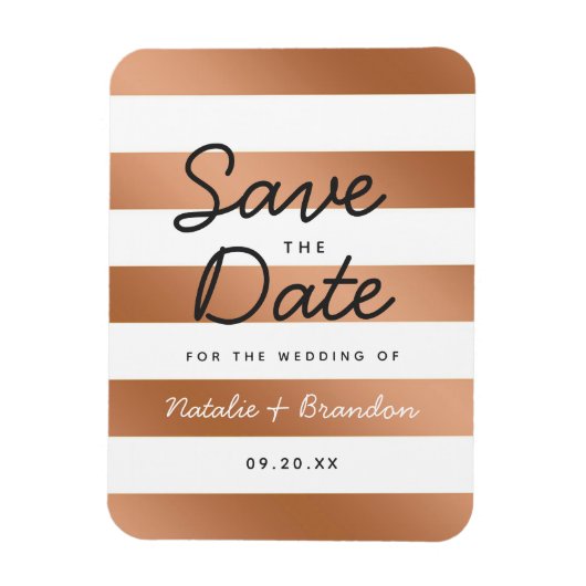 Modern Roos Goudfolie Strepen Trendy Save the Date Magneet (Verticaal)