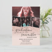 Modern roos goudglitter script 4 foto afstuderen kaart (Staand voorkant)