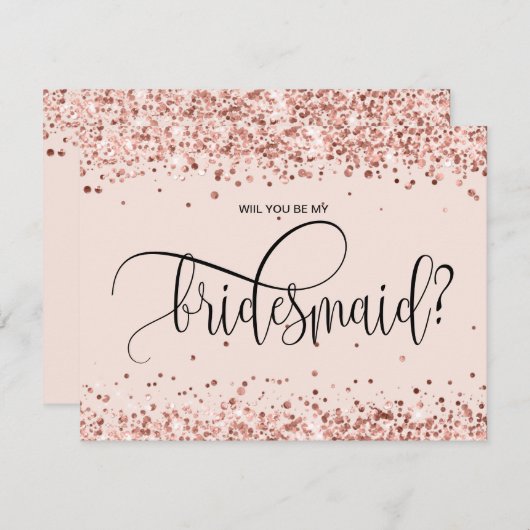 modern roos goudglitter zal je mijn bruidsmeisje z kaart (Voorkant / Achterkant)