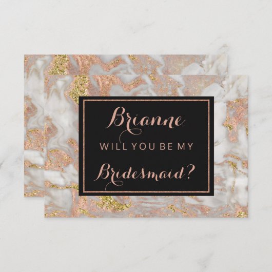 Modern Roos goudmarmer zal je mijn bruidsmeisje zi Kaart (Voorkant / Achterkant)