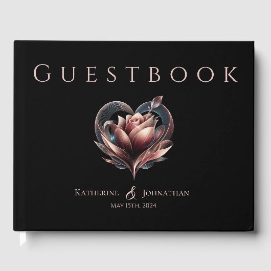Modern Roos met een hart bruiloft Gastenboek (Voorkant)