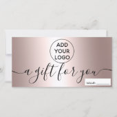 Modern roos metalen logo cadeaubon (Voorkant)