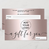 Modern roos metalen logo cadeaubon (Voorkant / Achterkant)