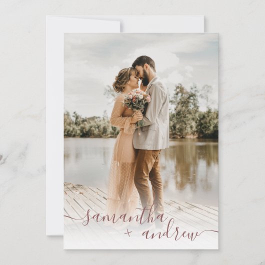 Modern roos minimalistisch script 5 foto's bruilof kaart (Voorkant)