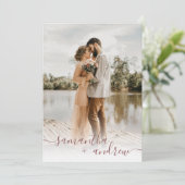 Modern roos minimalistisch script 5 foto's bruilof kaart (Staand voorkant)