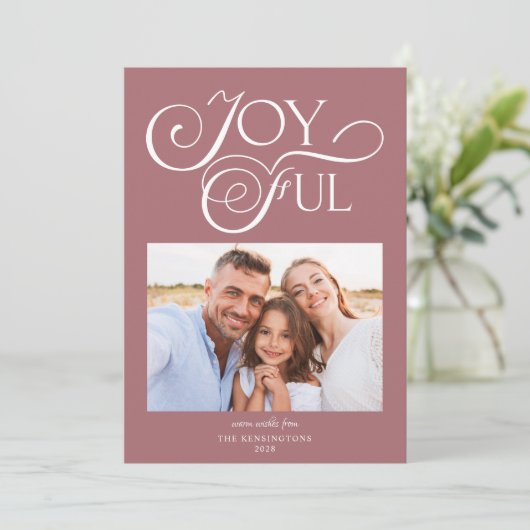 Modern Roos Pattern Joyful Holiday Foto Feestdagenkaart (Staand voorkant)