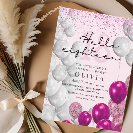 Modern Roos Roze 18e Verjaardag Glitter Ballonnen Kaart