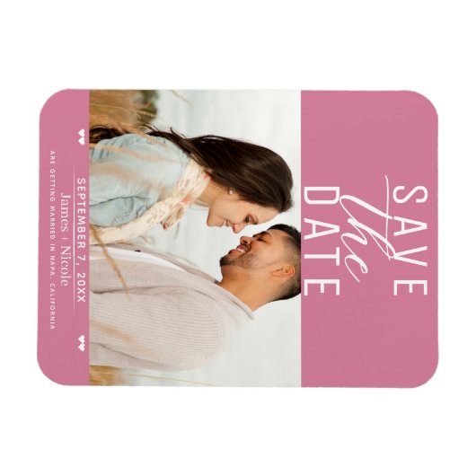 Modern Roos Roze Bewaar de datum Bruiloft Foto Magneet (Horizontaal)