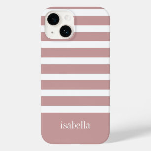 Modern Roos Roze en Witte Streep met Monogram Case-Mate iPhone 14 Hoesje