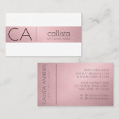Modern Roos Roze Goud Metallic Stripe Monogram Visitekaartje (Voorkant / Achterkant)