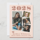 Modern Roos Roze script 4 Fotocollage Afstuderen Aankondiging (Voorkant)