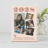 Modern Roos Roze script 4 Fotocollage Afstuderen Aankondiging (Staand voorkant)