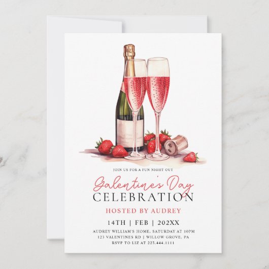 Modern Roos Wijnchampagne Galentine's Day Party Kaart (Voorkant)