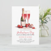 Modern Roos Wijnchampagne Galentine's Day Party Kaart (Staand voorkant)