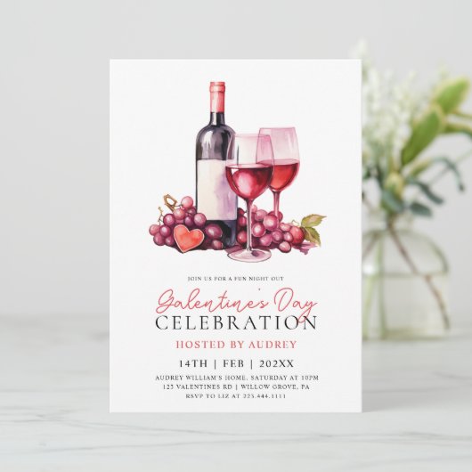 Modern Roos Wijnchampagne Galentine's Day Party Kaart (Staand voorkant)