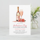 Modern Roos Wijnchampagne Galentine's Day Party Kaart (Staand voorkant)