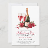 Modern Roos Wijnchampagne Galentine's Day Party Kaart (Voorkant)