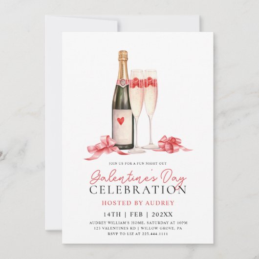 Modern Roos Wijnchampagne Galentine's Day Party Kaart (Voorkant)