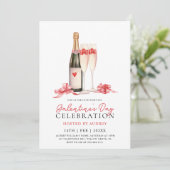 Modern Roos Wijnchampagne Galentine's Day Party Kaart (Staand voorkant)