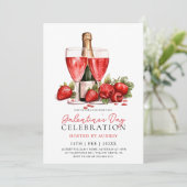 Modern Roos Wijnchampagne Galentine's Day Party Kaart (Staand voorkant)
