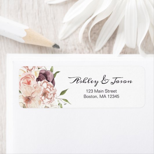 Modern Roos Wit Bloemen Retouradres Label (Insitu)