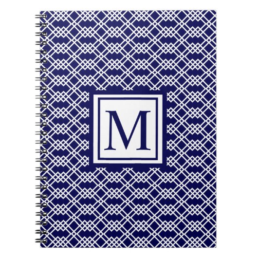 Modern rooster geometrisch monogram navy & wit notitieboek (Voorkant)