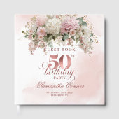 Modern Rose Gold Blush Floral 50th Guest Book Gastenboek (Voorkant)