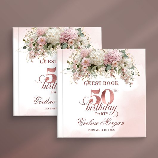 Modern Rose Gold Blush Floral 50th Guest Book Gastenboek