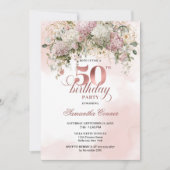 Modern Rose Gold Blush Flowers 50th Birthday   Kaart (Voorkant)