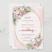 Modern Rose Gold Blush Flowers Eucalyptus Wedding  Kaart (Voorkant)