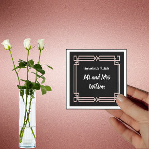 Modern Rose Gold Border Black Cocktail napkin Servet