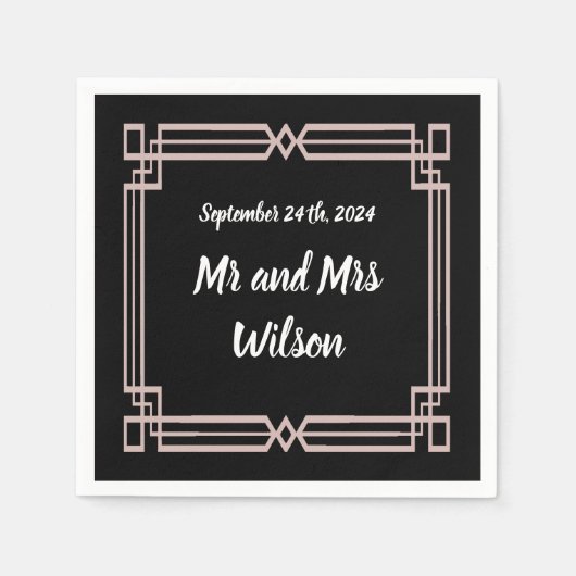 Modern Rose Gold Border Black Cocktail napkin Servet (Voorkant)