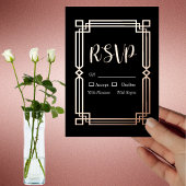 Modern Rose Gold Border on Black RSVP Card Folie Uitnodiging