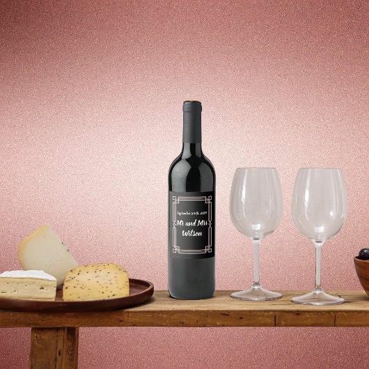 Modern Rose Gold Border on black Wine Labels Wijn Etiket