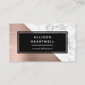 Modern Rose Gold Brushed Metal White Marble Black Visitekaartje (Voorkant)