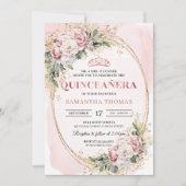 Modern Rose Gold Floral Greenery 15th Birthday Kaart (Voorkant)