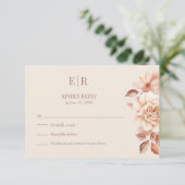 Modern Rose Gold Floral Monogram Wedding RSVP Card (Staand voorkant)
