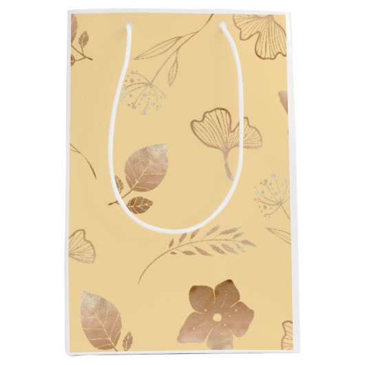 Modern rose gold flowers and leaves medium cadeauzakje (Voorkant)