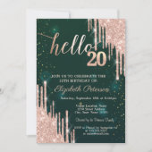 Modern Rose Gold Glitter Drips Green 20th Birthday Kaart (Voorkant)