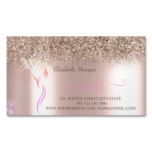 Modern Rose Gold Glitter Scissors Hair Magnetisch Visitekaartje (Voorkant)