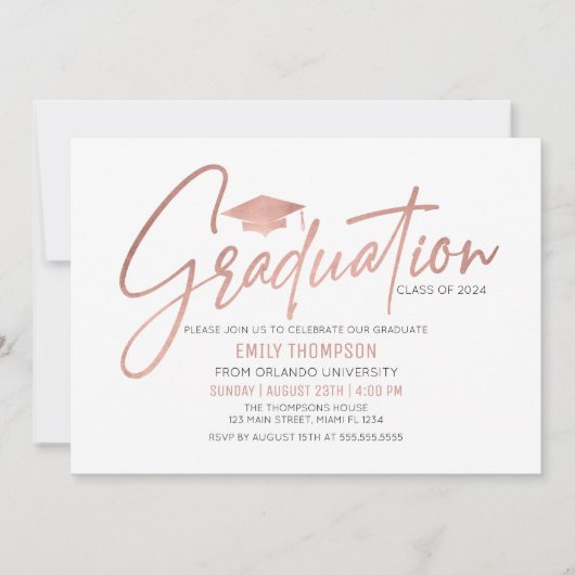 Modern Rose Gold  Graduation Invitation Kaart (Voorkant)