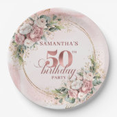 Modern Rose Gold Greenery 50th Birthday Glitter   Papieren Bordje (Voorkant)
