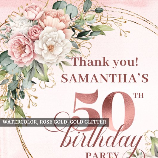 Modern Rose Gold Greenery 50th Birthday Stickers